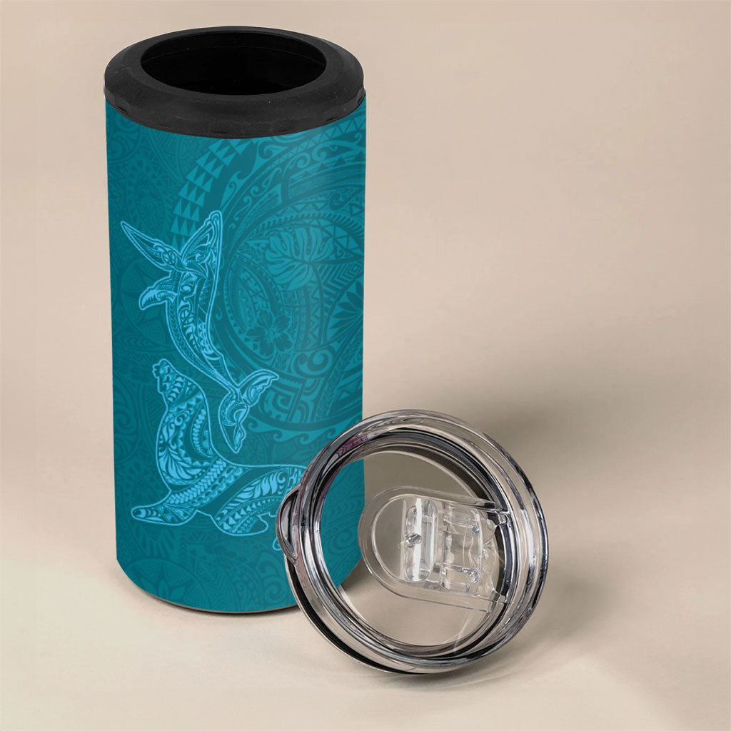 Hawaiian Monk Seal and Whale 4 in 1 Can Cooler Tumbler Kakau Tribal Pattern Teal Color