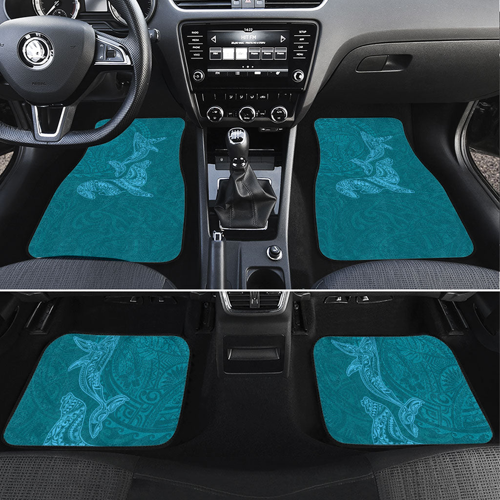 Hawaiian Monk Seal and Whale Car Mats Kakau Tribal Pattern Teal Color LT03 Set 4pcs Teal - Polynesian Pride