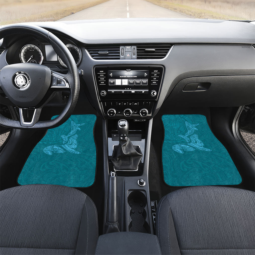 Hawaiian Monk Seal and Whale Car Mats Kakau Tribal Pattern Teal Color LT03 Set 2pcs - Front Teal - Polynesian Pride