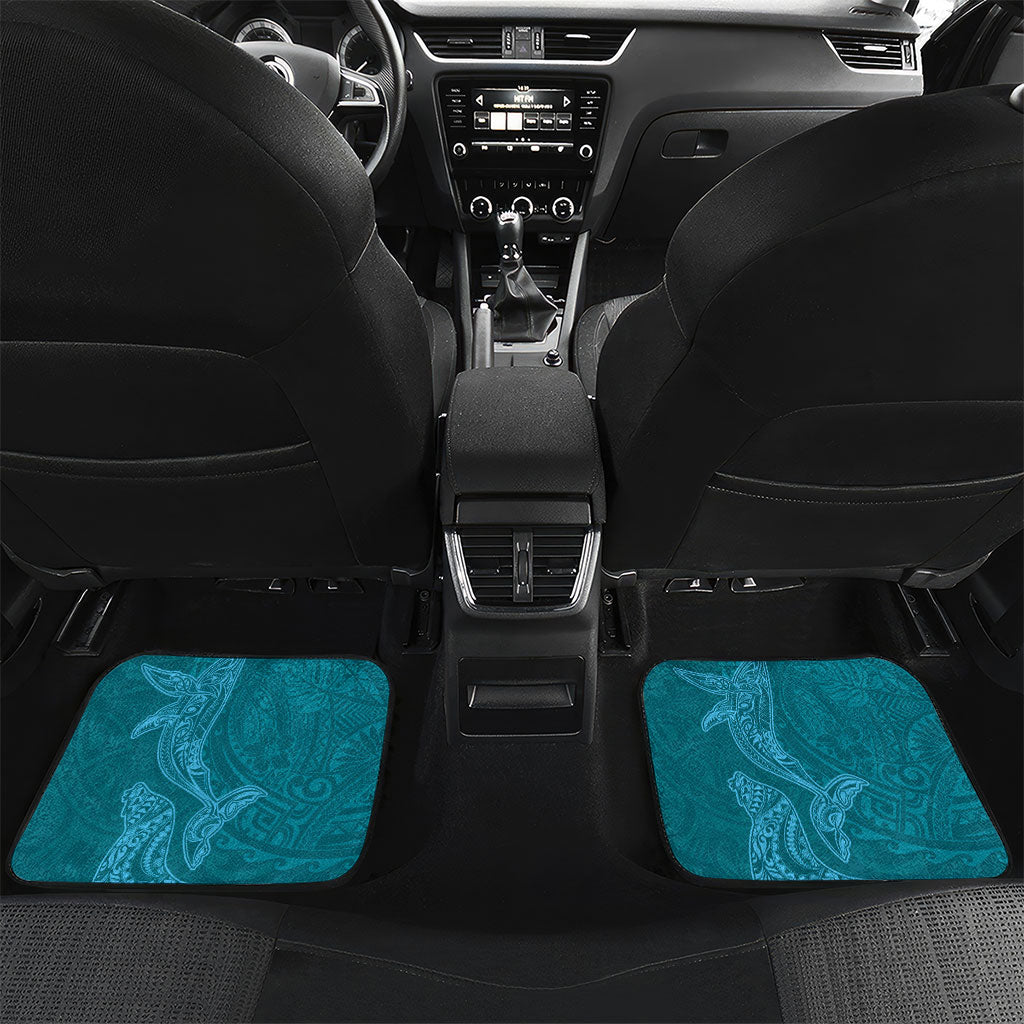 Hawaiian Monk Seal and Whale Car Mats Kakau Tribal Pattern Teal Color LT03 Set 2pcs - Back Teal - Polynesian Pride