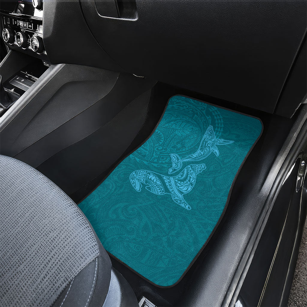 Hawaiian Monk Seal and Whale Car Mats Kakau Tribal Pattern Teal Color LT03 - Polynesian Pride