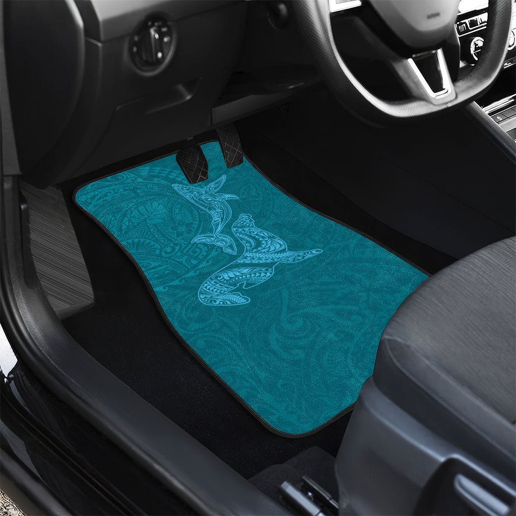 Hawaiian Monk Seal and Whale Car Mats Kakau Tribal Pattern Teal Color LT03 - Polynesian Pride