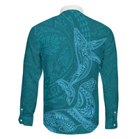 Hawaiian Monk Seal and Whale Family Matching Mermaid Dress and Hawaiian Shirt Kakau Tribal Pattern Teal Color