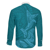 Hawaiian Monk Seal and Whale Family Matching Tank Maxi Dress and Hawaiian Shirt Kakau Tribal Pattern Teal Color LT03 - Polynesian Pride