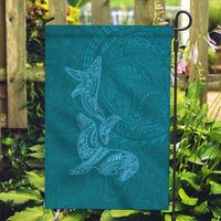 Hawaiian Monk Seal and Whale Garden Flag Kakau Tribal Pattern Teal Color