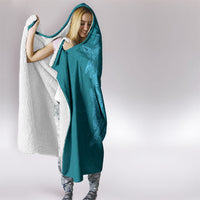 Hawaiian Monk Seal and Whale Hooded Blanket Kakau Tribal Pattern Teal Color