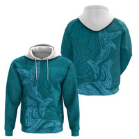 Hawaiian Monk Seal and Whale Hoodie Kakau Tribal Pattern Teal Color