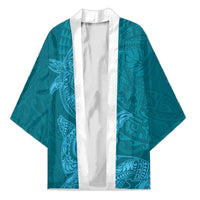 Hawaiian Monk Seal and Whale Kimono Kakau Tribal Pattern Teal Color LT03 Unisex Teal - Polynesian Pride