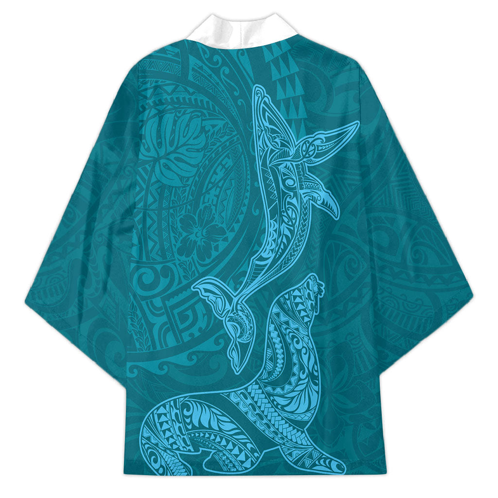 Hawaiian Monk Seal and Whale Kimono Kakau Tribal Pattern Teal Color LT03 - Polynesian Pride
