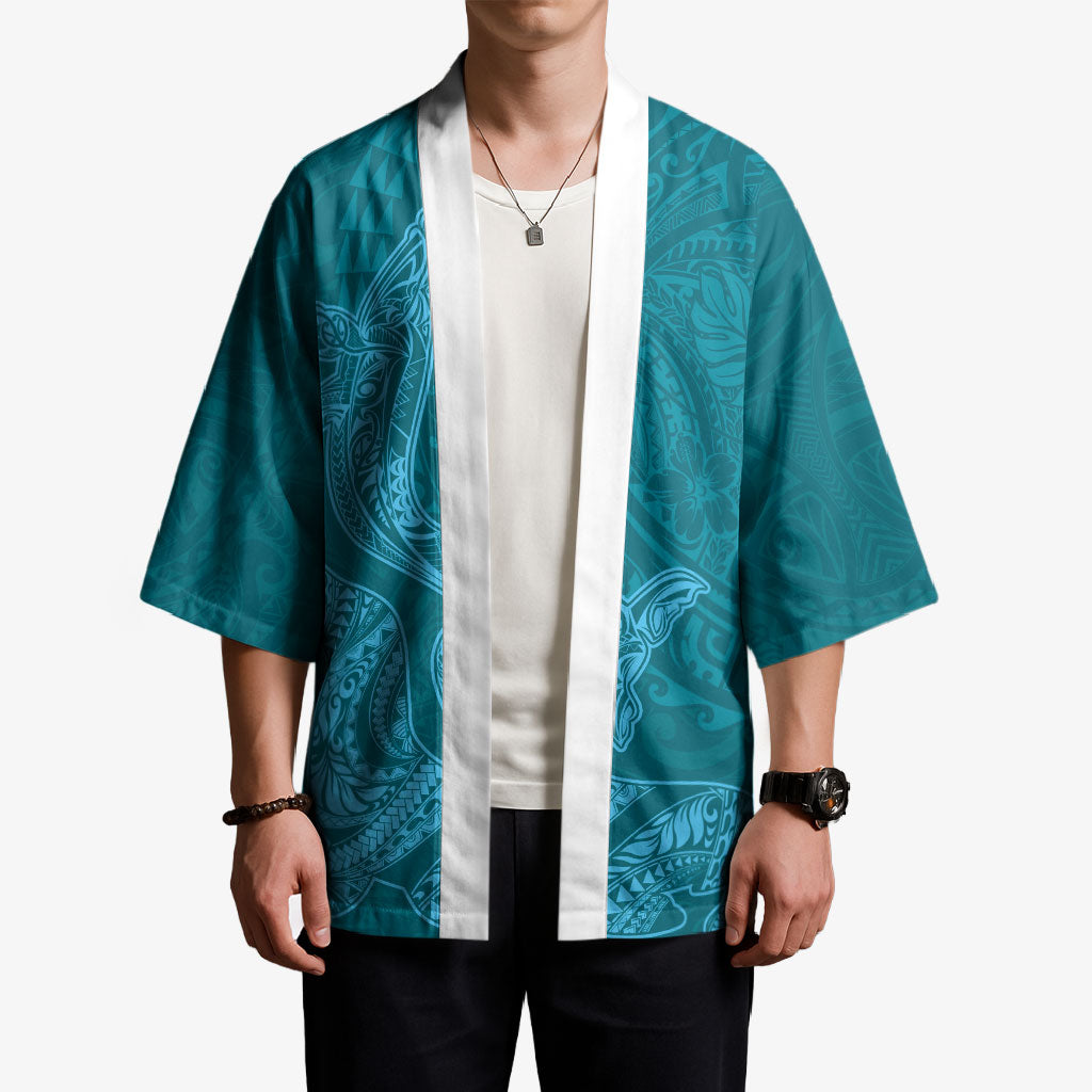 Hawaiian Monk Seal and Whale Kimono Kakau Tribal Pattern Teal Color LT03 - Polynesian Pride