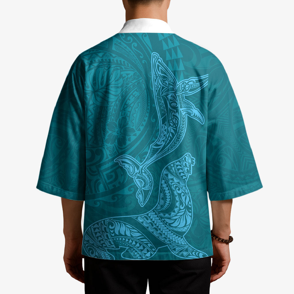 Hawaiian Monk Seal and Whale Kimono Kakau Tribal Pattern Teal Color LT03 - Polynesian Pride