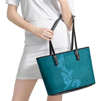 Hawaiian Monk Seal and Whale Leather Tote Bag Kakau Tribal Pattern Teal Color