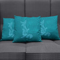 Hawaiian Monk Seal and Whale Pillow Cover Kakau Tribal Pattern Teal Color