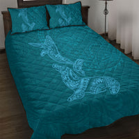 Hawaiian Monk Seal and Whale Quilt Bed Set Kakau Tribal Pattern Teal Color LT03 Teal - Polynesian Pride