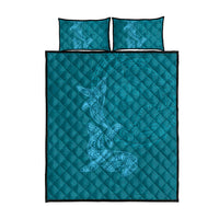 Hawaiian Monk Seal and Whale Quilt Bed Set Kakau Tribal Pattern Teal Color LT03 - Polynesian Pride