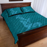 Hawaiian Monk Seal and Whale Quilt Bed Set Kakau Tribal Pattern Teal Color LT03 - Polynesian Pride