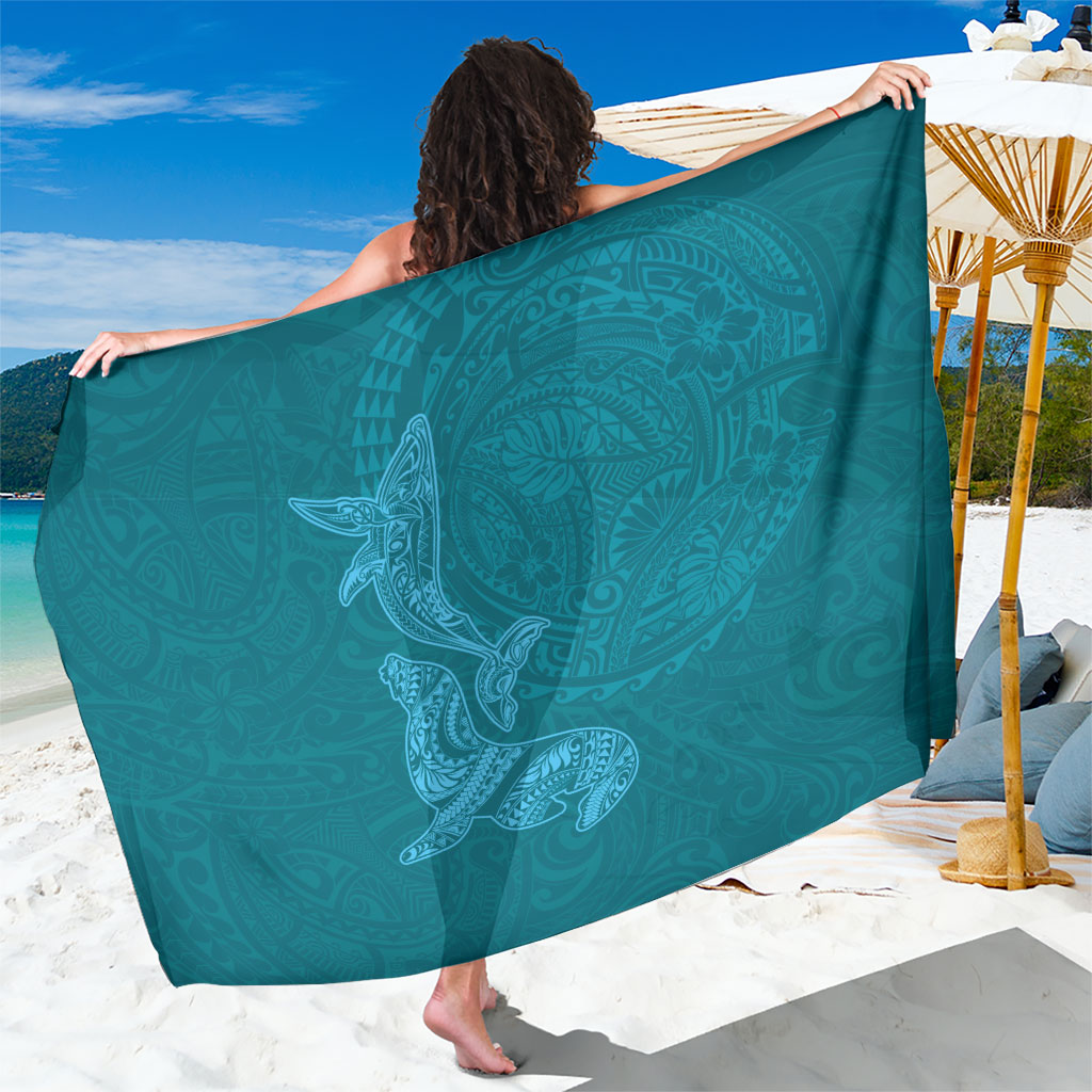 Hawaiian Monk Seal and Whale Sarong Kakau Tribal Pattern Teal Color LT03 One Size 44 x 66 inches Teal - Polynesian Pride