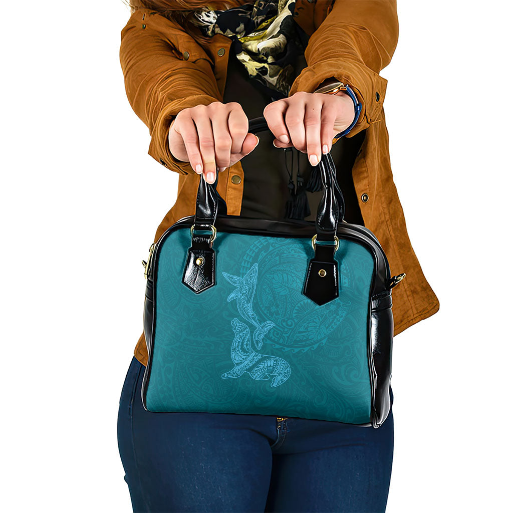 Hawaiian Monk Seal and Whale Shoulder Handbag Kakau Tribal Pattern Teal Color LT03 One Size Teal - Polynesian Pride