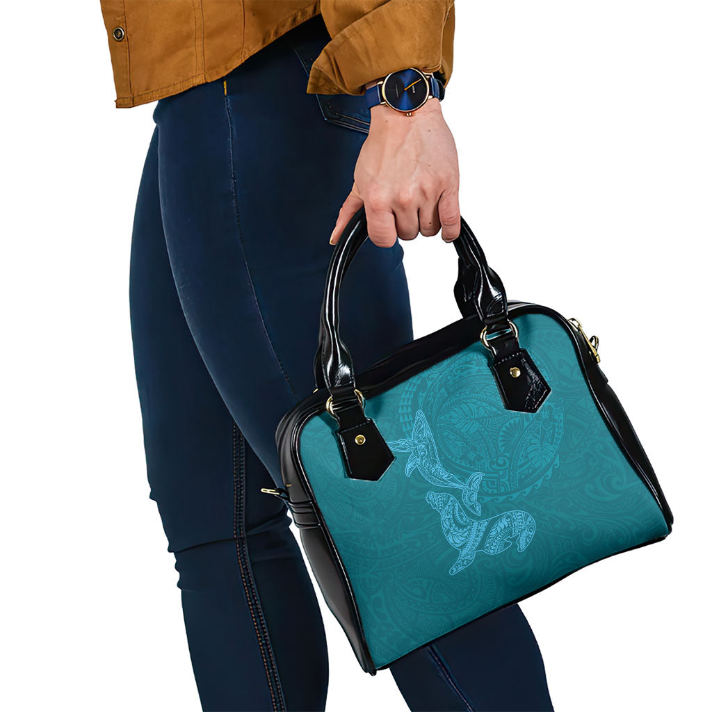 Hawaiian Monk Seal and Whale Shoulder Handbag Kakau Tribal Pattern Teal Color LT03 - Polynesian Pride