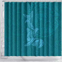 Hawaiian Monk Seal and Whale Shower Curtain Kakau Tribal Pattern Teal Color