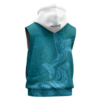 Hawaiian Monk Seal and Whale Sleeveless Zip Hoodie Kakau Tribal Pattern Teal Color LT03 - Polynesian Pride