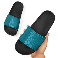 Hawaiian Monk Seal and Whale Slide Sandals Kakau Tribal Pattern Teal Color LT03 - Polynesian Pride