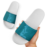 Hawaiian Monk Seal and Whale Slide Sandals Kakau Tribal Pattern Teal Color LT03 - Polynesian Pride