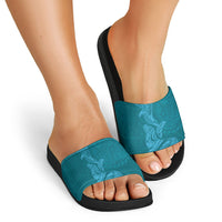 Hawaiian Monk Seal and Whale Slide Sandals Kakau Tribal Pattern Teal Color LT03 - Polynesian Pride