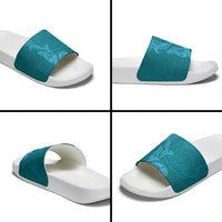Hawaiian Monk Seal and Whale Slide Sandals Kakau Tribal Pattern Teal Color LT03 - Polynesian Pride