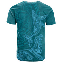 Hawaiian Monk Seal and Whale T Shirt Kakau Tribal Pattern Teal Color