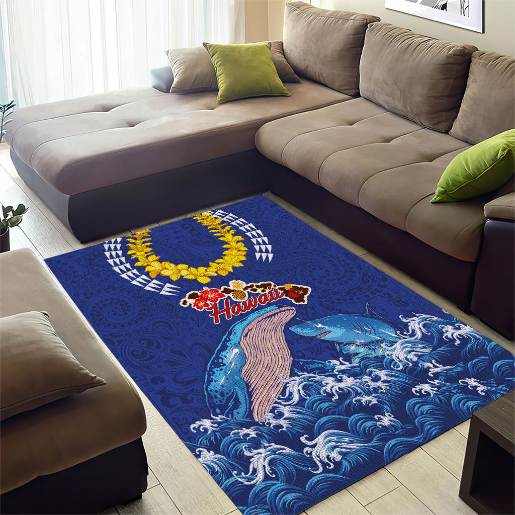Hawaiian Sea Animals Area Rug Whales Shark and Turtle Guardians with Tribal Pattern
