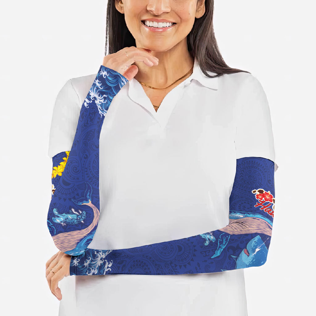 Hawaiian Sea Animals Arm Sleeves Whales Shark and Turtle Guardians with Tribal Pattern