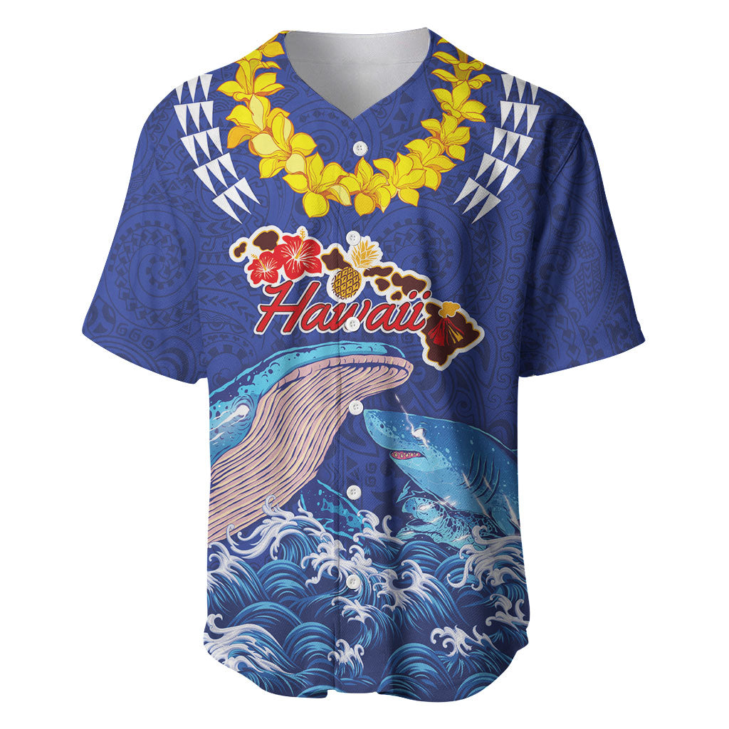 Hawaiian Sea Animals Baseball Jersey Whales Shark and Turtle Guardians with Tribal Pattern