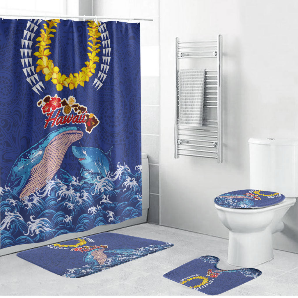 Hawaiian Sea Animals Bathroom Set Whales Shark and Turtle Guardians with Tribal Pattern