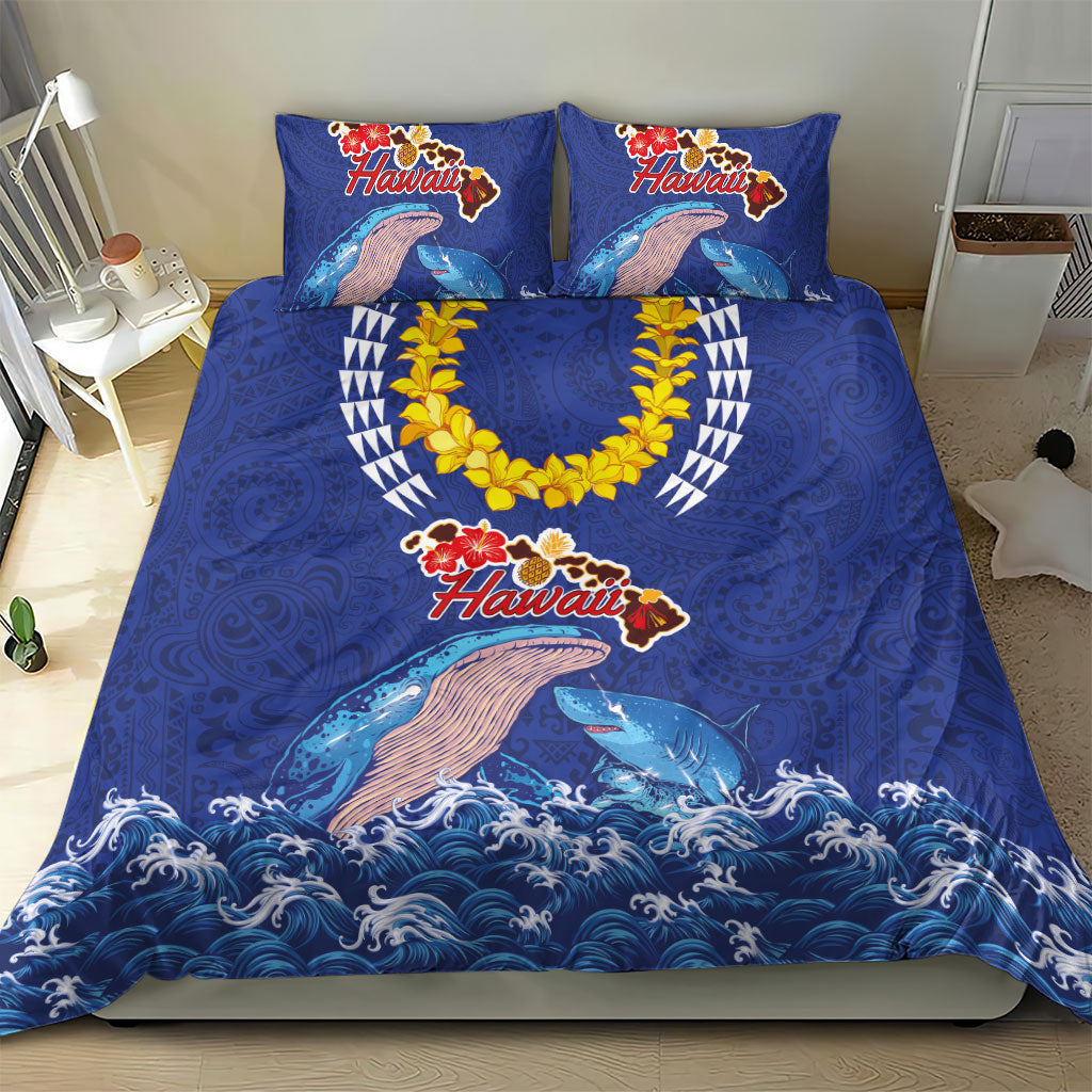 Hawaiian Sea Animals Bedding Set Whales Shark and Turtle Guardians with Tribal Pattern