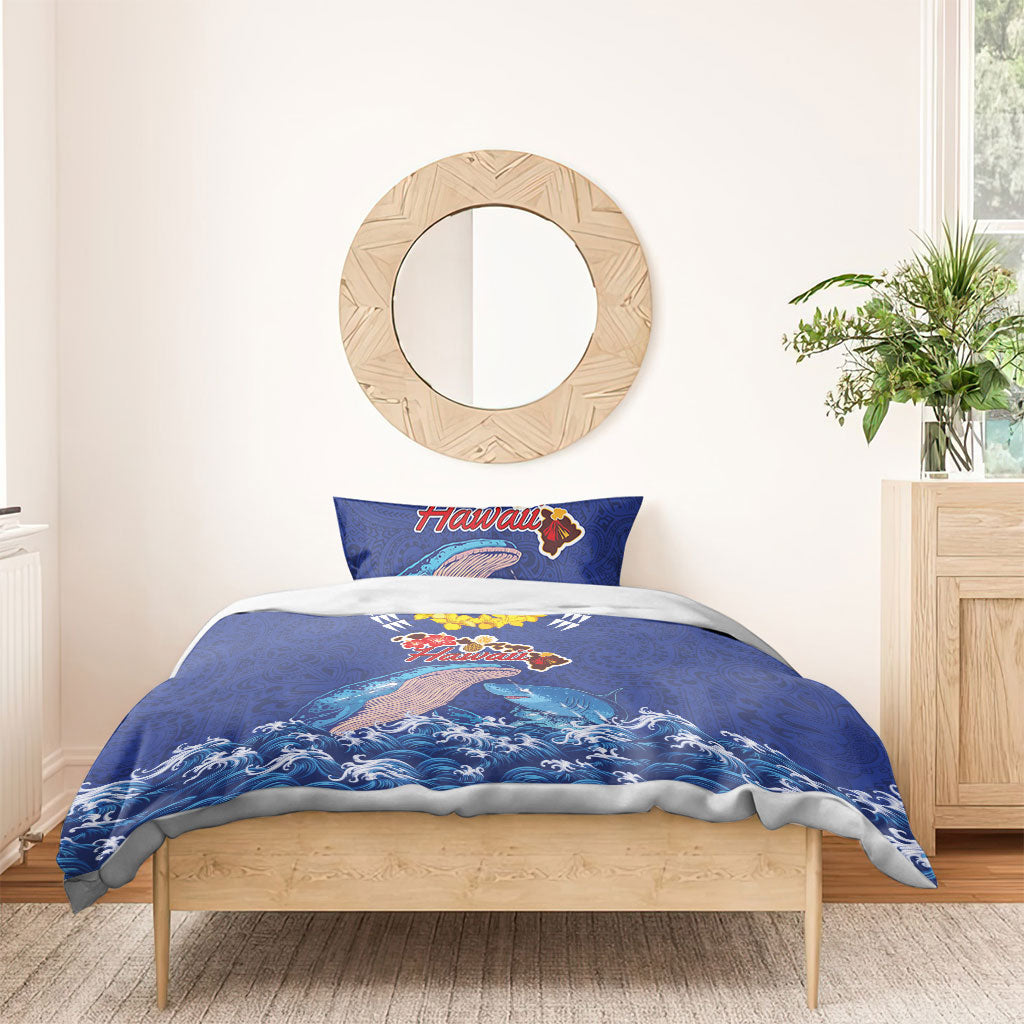 Hawaiian Sea Animals Bedding Set Whales Shark and Turtle Guardians with Tribal Pattern