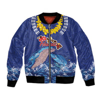 Hawaiian Sea Animals Bomber Jacket Whales Shark and Turtle Guardians with Tribal Pattern