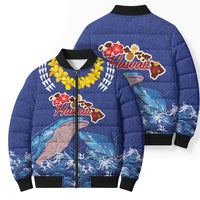 Hawaiian Sea Animals Bomber Puffer Jacket Whales Shark and Turtle Guardians with Tribal Pattern LT03 - Polynesian Pride