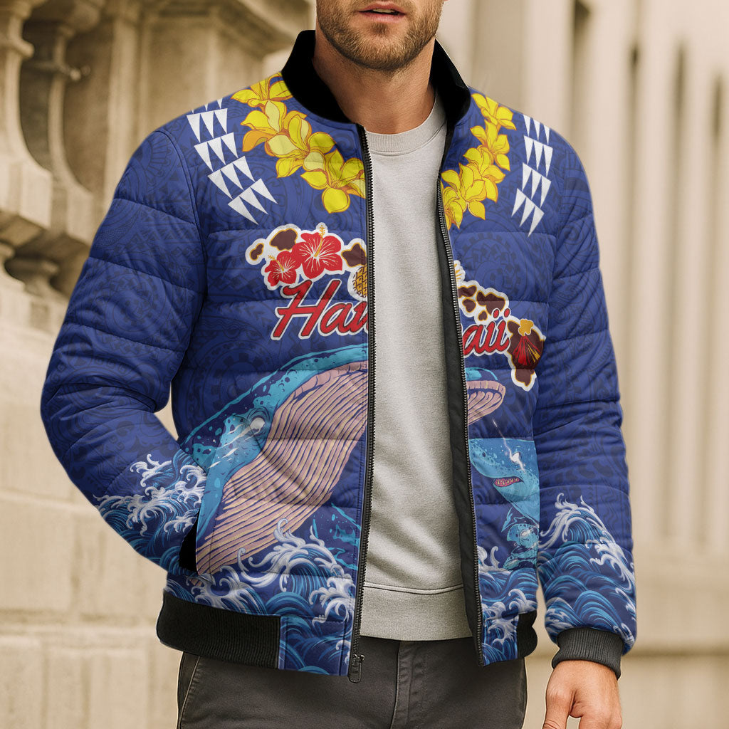 Hawaiian Sea Animals Bomber Puffer Jacket Whales Shark and Turtle Guardians with Tribal Pattern LT03 - Polynesian Pride