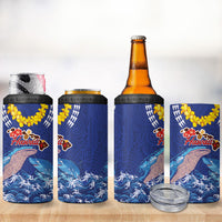 Hawaiian Sea Animals 4 in 1 Can Cooler Tumbler Whales Shark and Turtle Guardians with Tribal Pattern