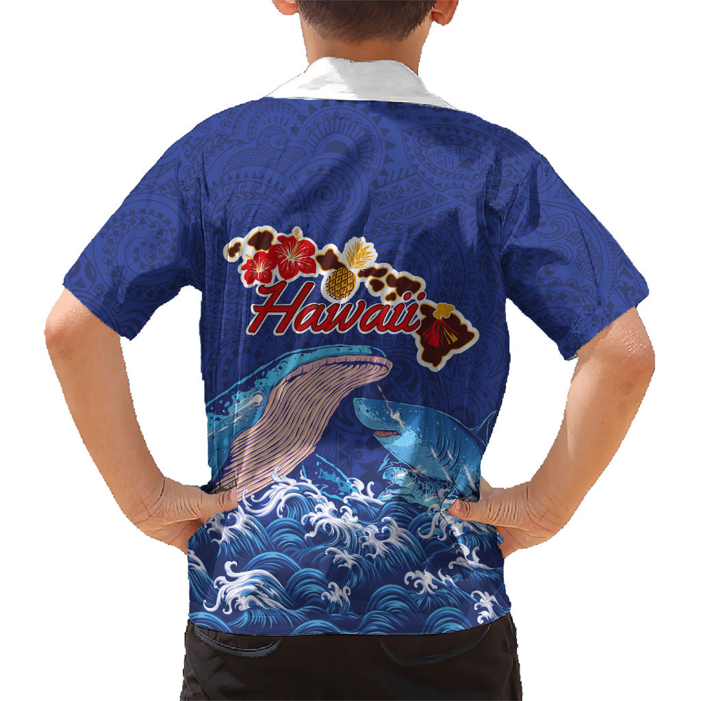 Hawaiian Sea Animals Family Matching Puletasi and Hawaiian Shirt Whales Shark and Turtle Guardians with Tribal Pattern