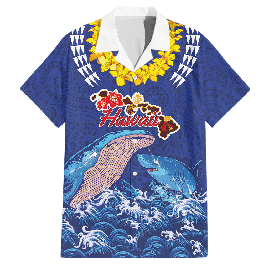 Hawaiian Sea Animals Family Matching Puletasi and Hawaiian Shirt Whales Shark and Turtle Guardians with Tribal Pattern