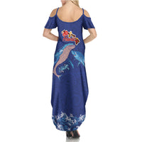Hawaiian Sea Animals Family Matching Summer Maxi Dress and Hawaiian Shirt Whales Shark and Turtle Guardians with Tribal Pattern