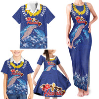 Hawaiian Sea Animals Family Matching Tank Maxi Dress and Hawaiian Shirt Whales Shark and Turtle Guardians with Tribal Pattern