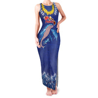 Hawaiian Sea Animals Family Matching Tank Maxi Dress and Hawaiian Shirt Whales Shark and Turtle Guardians with Tribal Pattern