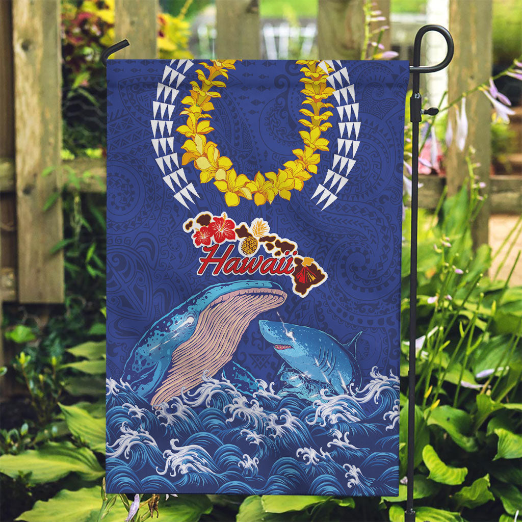 Hawaiian Sea Animals Garden Flag Whales Shark and Turtle Guardians with Tribal Pattern