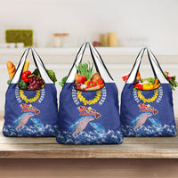 Hawaiian Sea Animals Grocery Bag Whales Shark and Turtle Guardians with Tribal Pattern