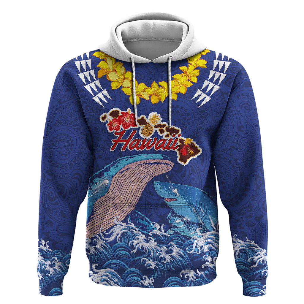 Hawaiian Sea Animals Hoodie Whales Shark and Turtle Guardians with Tribal Pattern