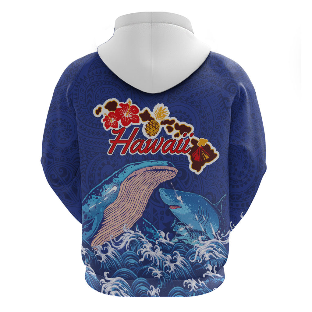 Hawaiian Sea Animals Hoodie Whales Shark and Turtle Guardians with Tribal Pattern