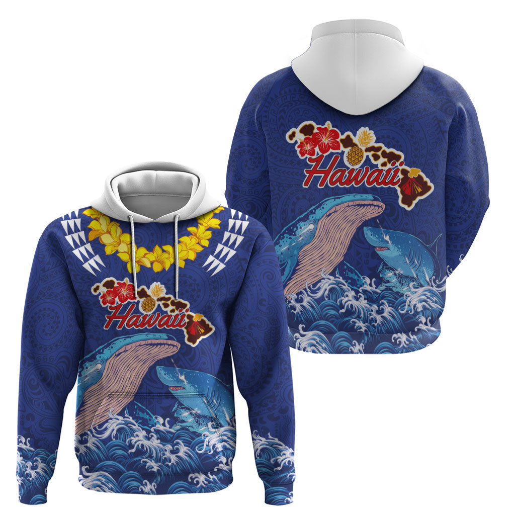Hawaiian Sea Animals Hoodie Whales Shark and Turtle Guardians with Tribal Pattern